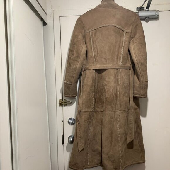 VINTAGE MONTREAL LEATHER GARMENT BELTED SHEARLING SHEEPSKIN COAT SIZE 14 - Picture 3 of 11